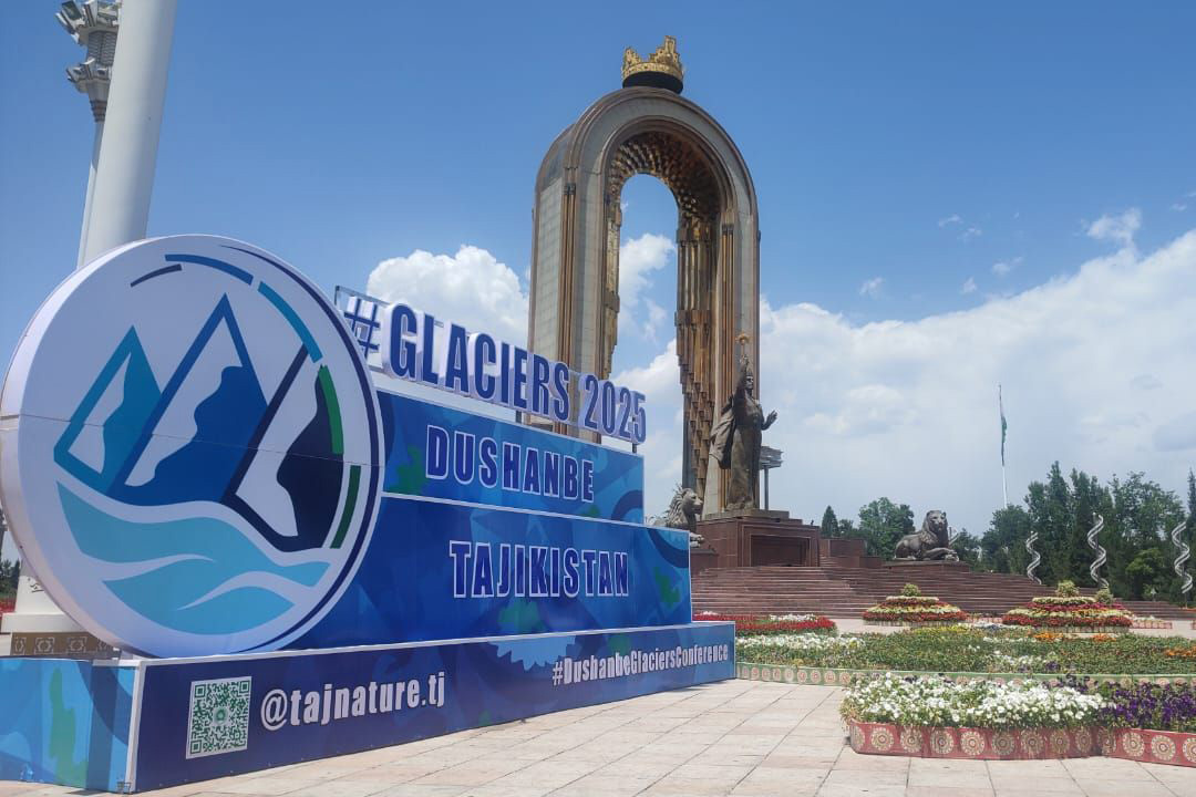 Photo of the sign for he High-Level International Conference on Glaciers' Preservation